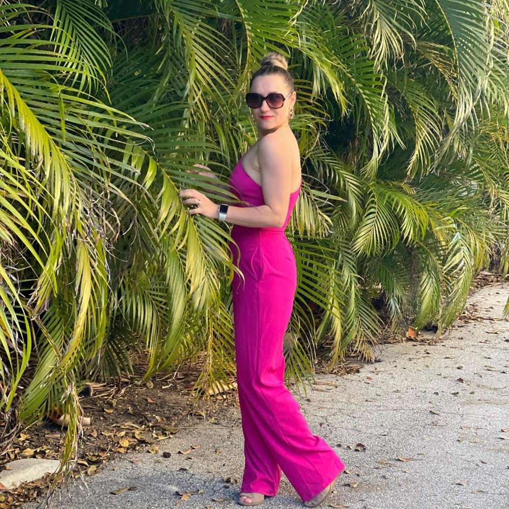 Vibrant Pink Sleeveless Jumpsuit with Wide-Leg Pants